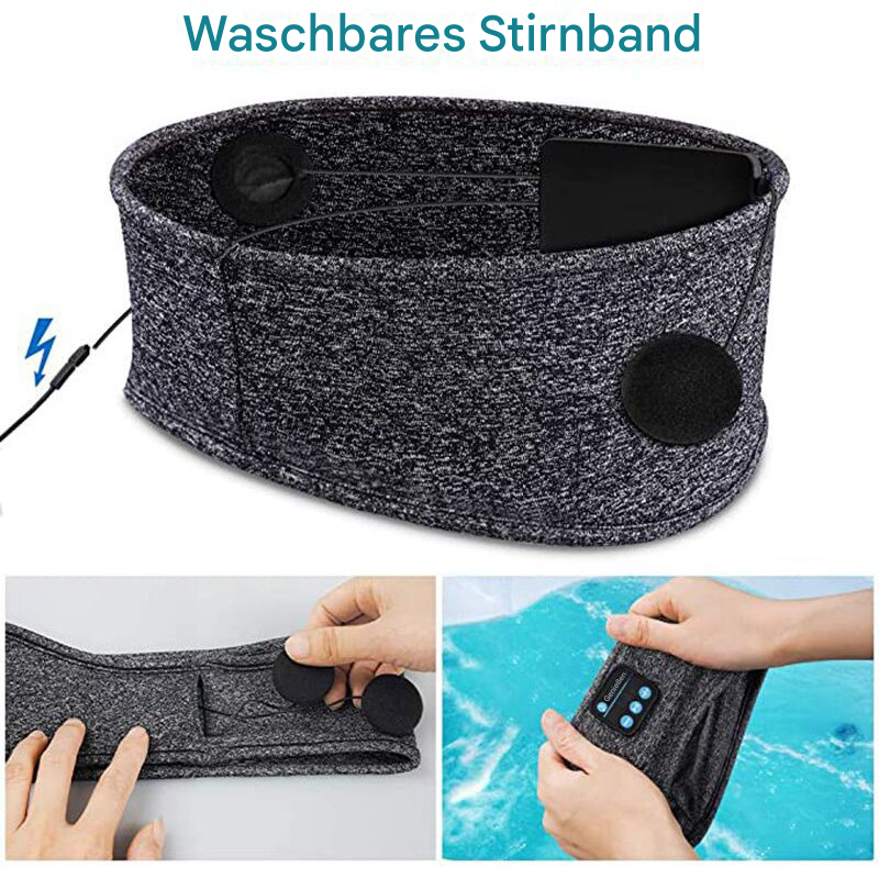 Graues waschbares Stirnband mit Bluetooth, ideal zum Schlafen und Entspannen.
