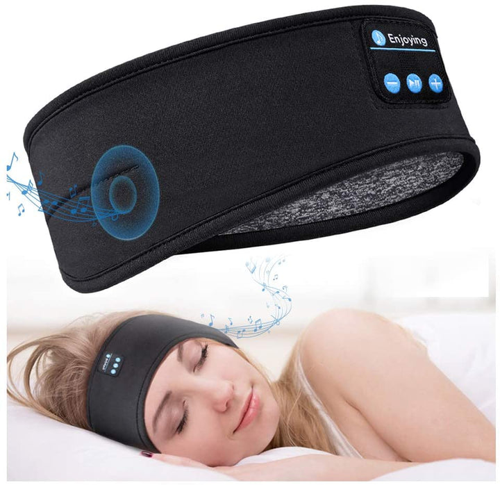 Schwarzes Bluetooth-Schlaf-Headband, kabellos, Musik, bequem, für besseren Schlaf.
