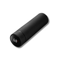 Schwarze smarte Thermosflasche mit Temperaturanzeige, Edelstahl, isoliert, modern.