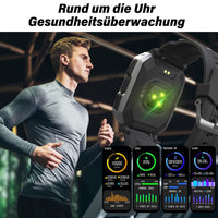 Männer-Smartwatch mit Gesundheitsüberwachung, Schwarz, Fitness-Tracking, Herzfrequenzmesser.