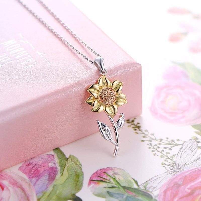 Goldene Damenkette aus Sterlingsilber mit Sonnenblumenanhänger – Marélie