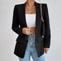 Damen Blazer Schwarz Polyester Baumwolle Langarm Büro Mode Elegant Kettendetail