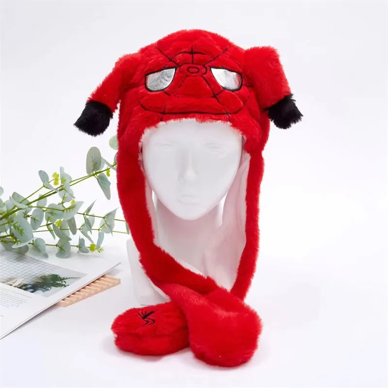 Rote Spider-Man-Mütze mit Schal, Plüsch, Kinderkostüm, Superhelden-Accessoire.