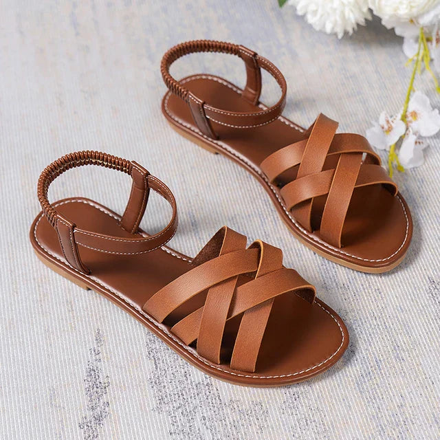 Braune Römische Damen-Sommersandalen mit rutschfester Sohle – Yvelle