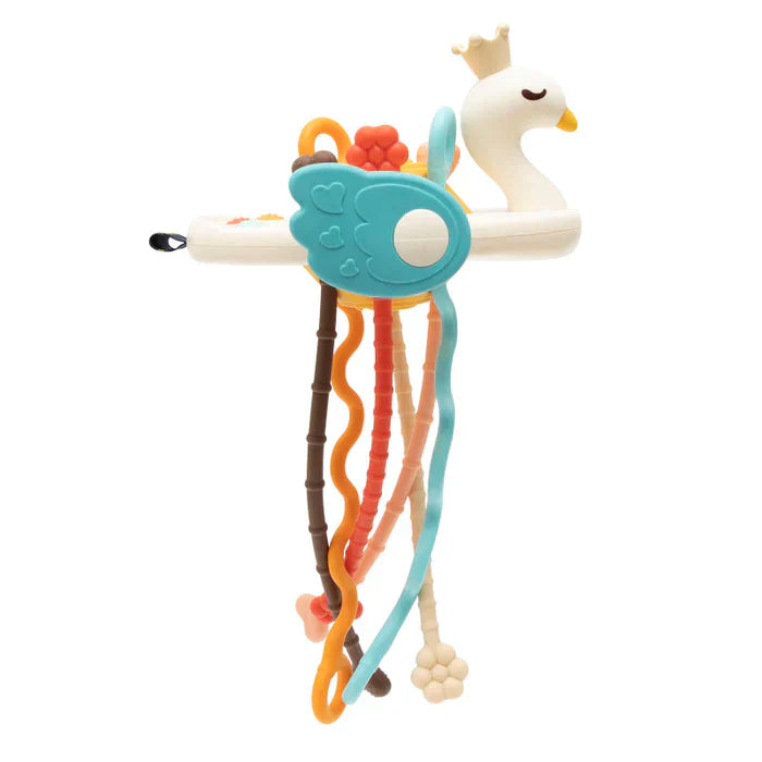 Silikon-Ziehtier Schwan, bunt, Babyspielzeug, BPA-frei, motorische Entwicklung, Krone
