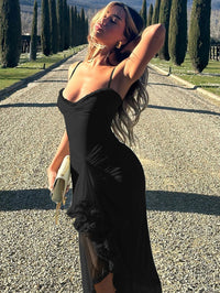 Trendiges Maxikleid mit Rüschen und Spaghettiträgern – Loyza