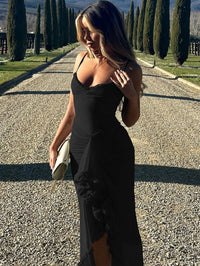 Trendiges Maxikleid mit Rüschen und Spaghettiträgern – Loyza