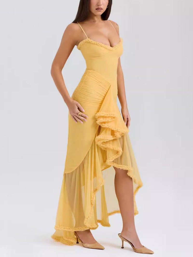 Trendiges Maxikleid mit Rüschen und Spaghettiträgern – Loyza