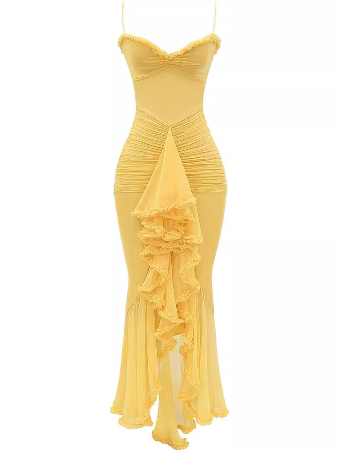 Trendiges Maxikleid mit Rüschen und Spaghettiträgern – Loyza