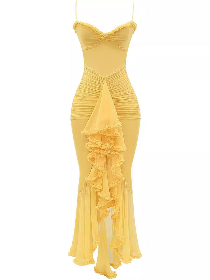 Trendiges Maxikleid mit Rüschen und Spaghettiträgern – Loyza