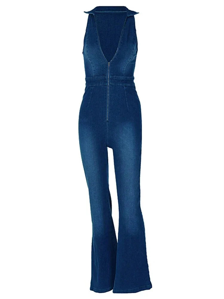 Atmungsaktiv & Stylisch Denim Jumpsuit mit V-Ausschnitt Damen – Fenja