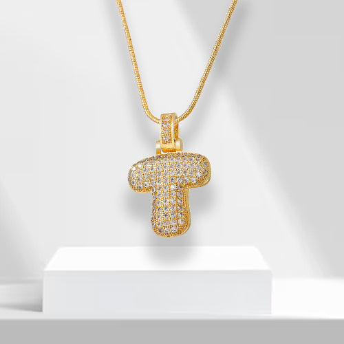 Goldene Buchstaben-Halskette mit Diamanten, Buchstabe T, luxuriöser Schmuck, Geschenkidee.