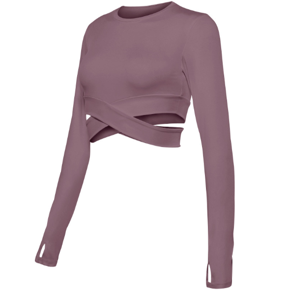 Lila Damen-Langarmshirt mit Cut-Outs, Sportbekleidung, atmungsaktiv, elastisch, modisch.