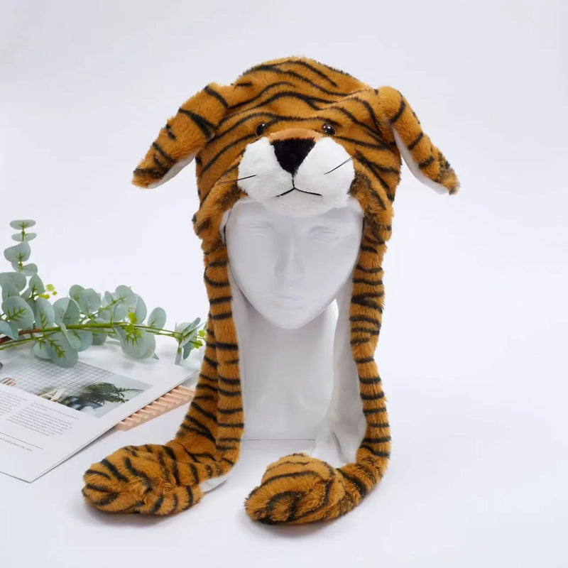 Plüsch-Tiger-Mütze mit Ohren, gestreift, braun-schwarz, für Kinder, Winteraccessoire.