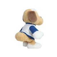Plüschhund Spielzeug, beige, blaues Shirt, tanzend, interaktiv, Kinder, Geschenkidee.