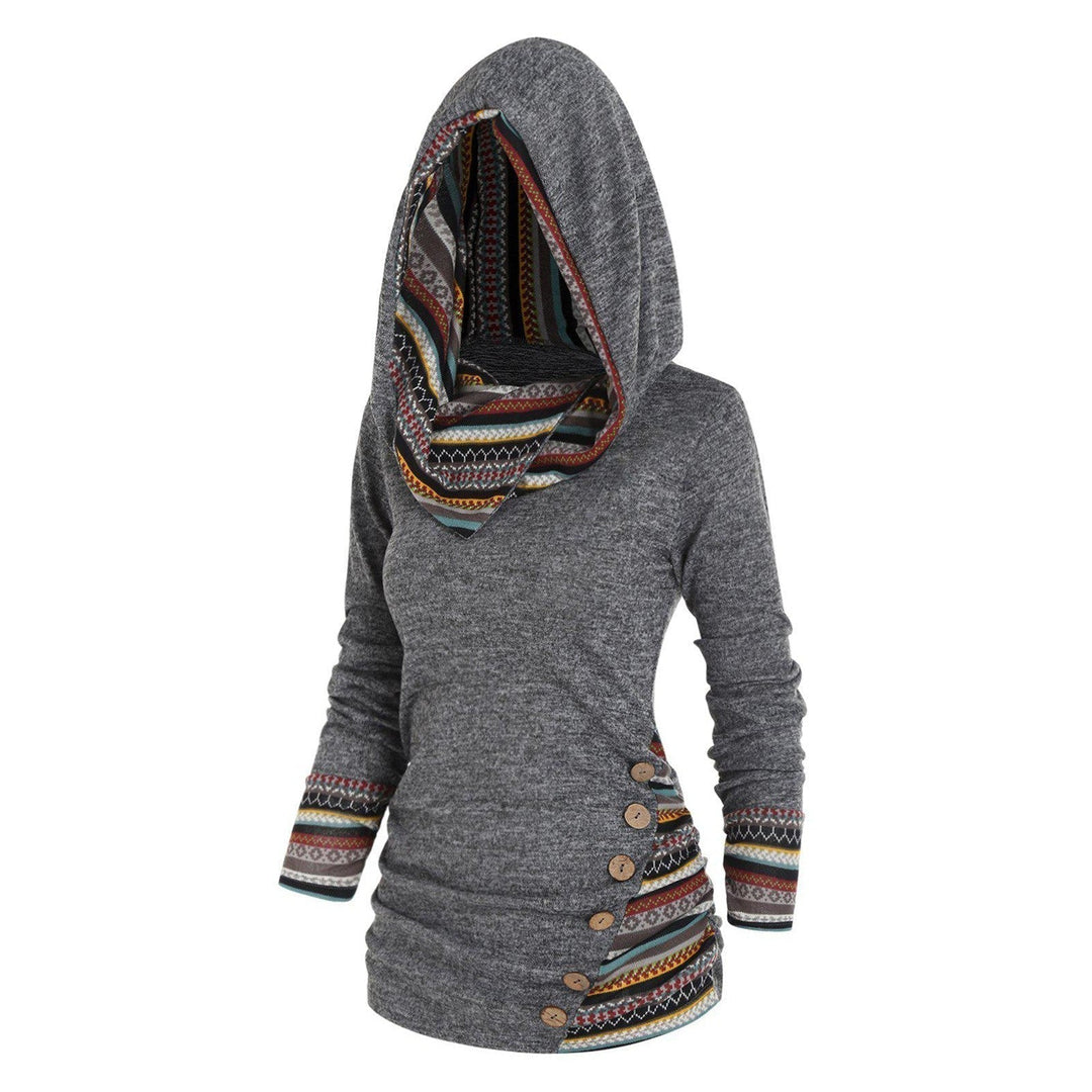 Herbstlicher Damen Kapuzenpullover mit Tribal-Muster – Tavira
