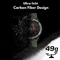 Ultra-leichte Carbonfaser-Uhr, 49g, modernes Design, grün-schwarzes Armband, robust.