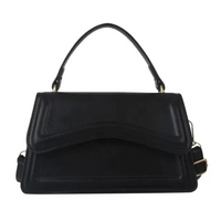 Schwarze Lederhandtasche mit Tragegriff, elegantes Design, Damenmode-Accessoire.