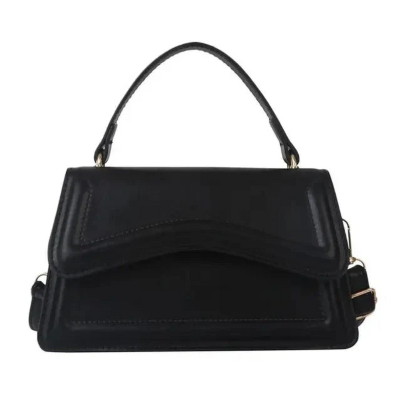 Schwarze Lederhandtasche mit Tragegriff, elegantes Design, Damenmode-Accessoire.