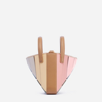 Bunte Damenhandtasche aus Leder, geometrisches Design, Pastellfarben, modisch, elegant.