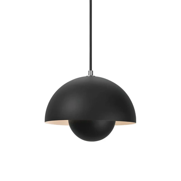 Schwarze Pendelleuchte, kugelförmig, modernes Design, Metall, Innenbeleuchtung, minimalistisch.