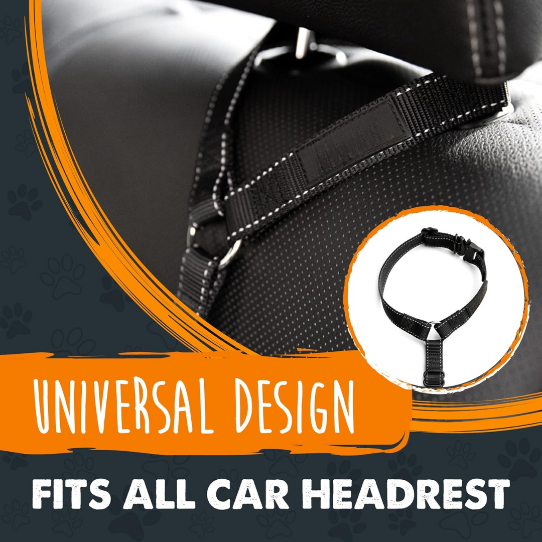 Universelles Hundegeschirr, schwarz, verstellbar, passend für alle Autokopfstützen, sicher reisen.