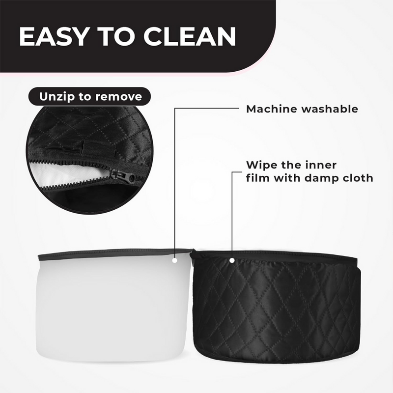 Schwarzer, maschinenwaschbarer, gesteppter Organizer mit Reißverschluss, leicht zu reinigen.