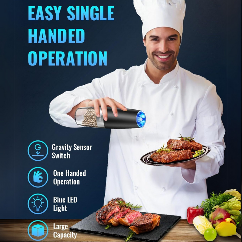 Koch mit elektrischem Pfeffermühle, Einhandbedienung, LED-Licht, große Kapazität, Küche.