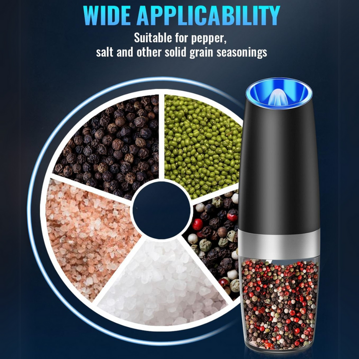 Elektrische Pfeffermühle, schwarz, LED-Licht, einstellbar, für Salz und Pfeffer.