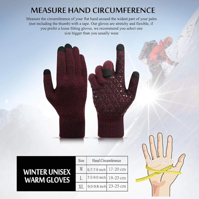 Winter Unisex Handschuhe, rot, Touchscreen-kompatibel, gestrickt, warm, ideal für Outdoor-Aktivitäten.