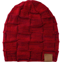 Rote Strickmütze mit Karomuster, Winteraccessoire, Unisex, warme Kopfbedeckung, modisch.