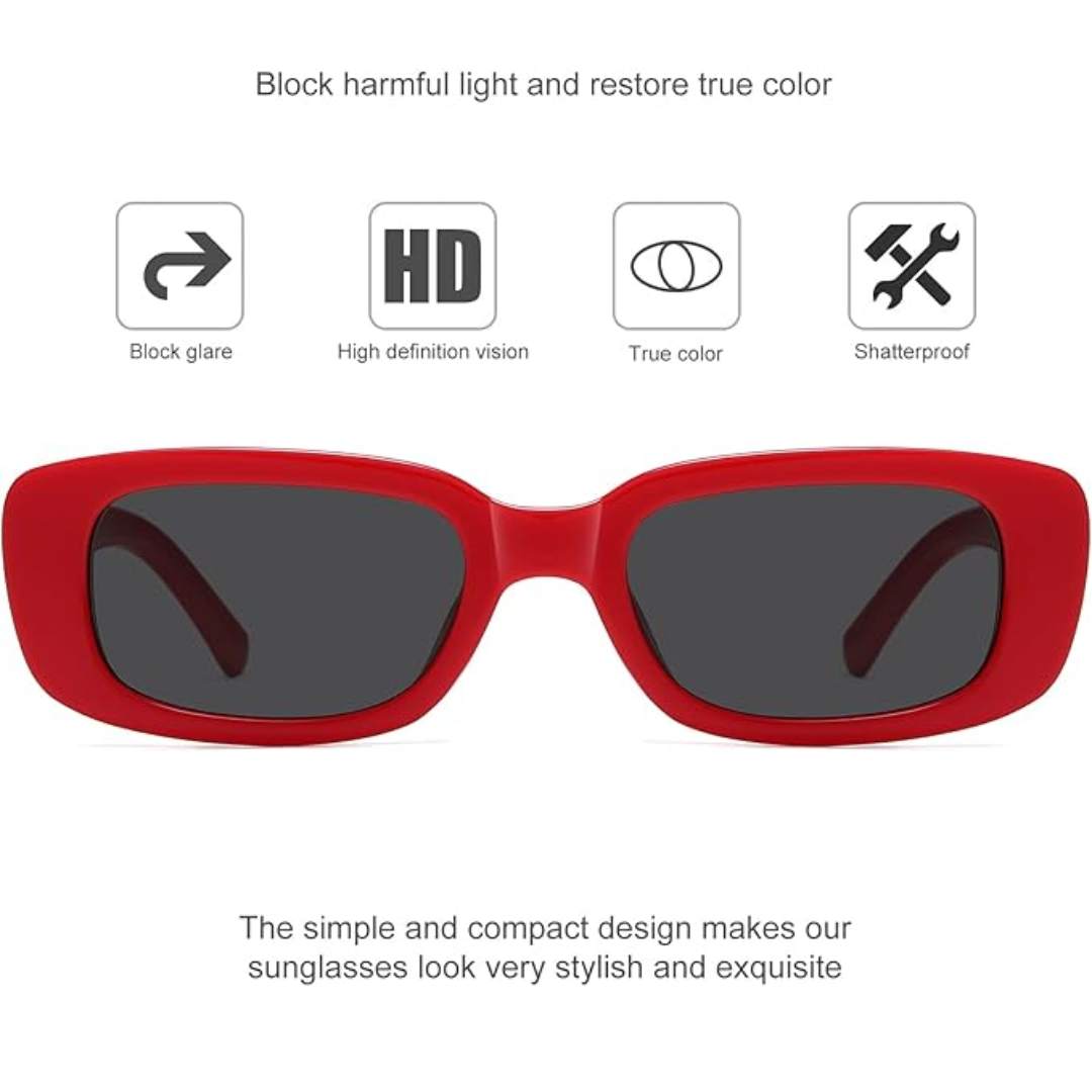 Rote rechteckige Sonnenbrille, blockiert Blendung, HD-Gläser, schlagfest, stilvolles Design.