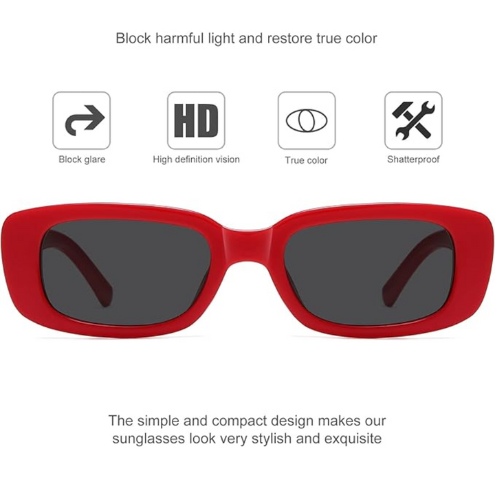 Rote rechteckige Sonnenbrille, blockiert Blendung, HD-Gläser, schlagfest, stilvolles Design.
