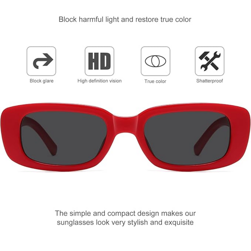 Rote rechteckige Sonnenbrille, blockiert Blendung, HD-Gläser, schlagfest, stilvolles Design.
