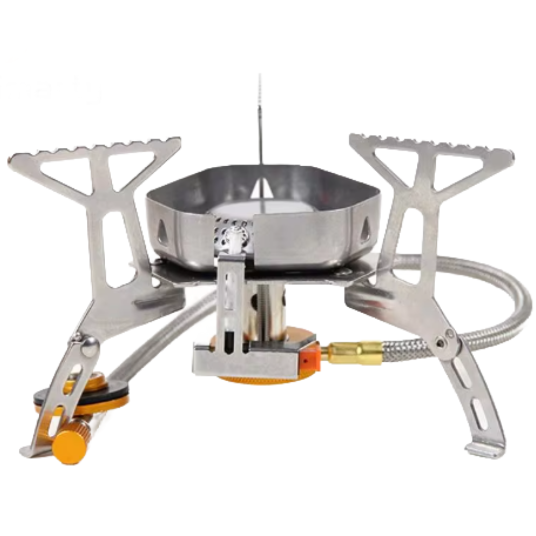 Tragbarer Campingkocher aus Edelstahl, kompakt, ideal für Outdoor-Abenteuer.