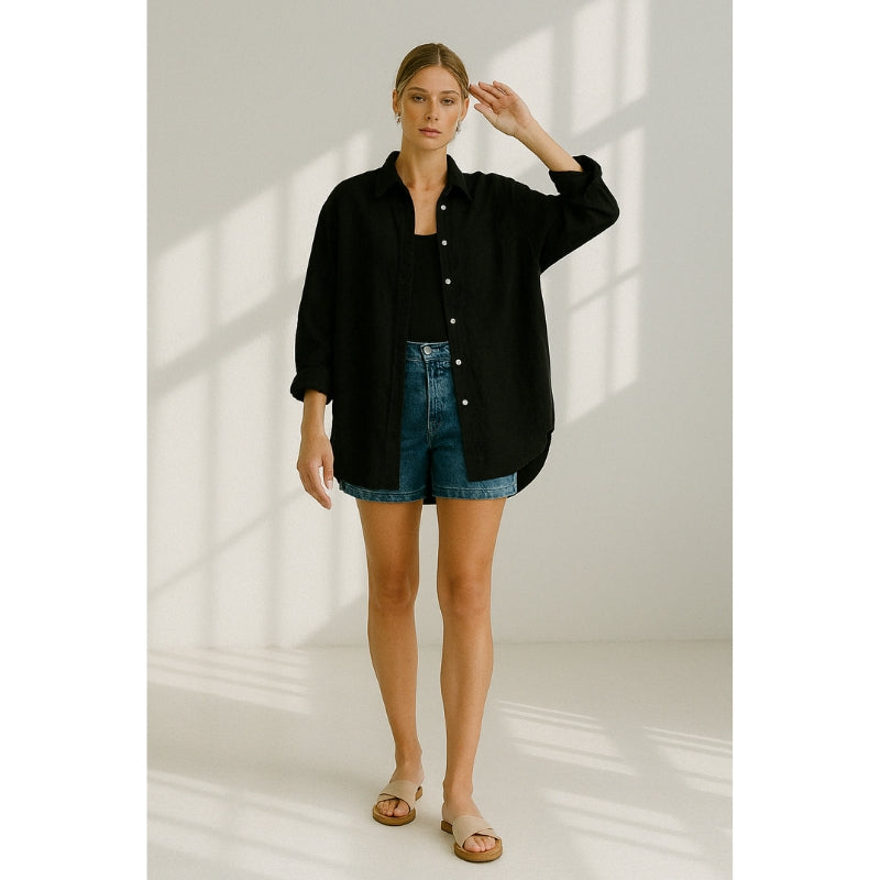 Leinen Damenbluse mit Knopfleiste – Marise