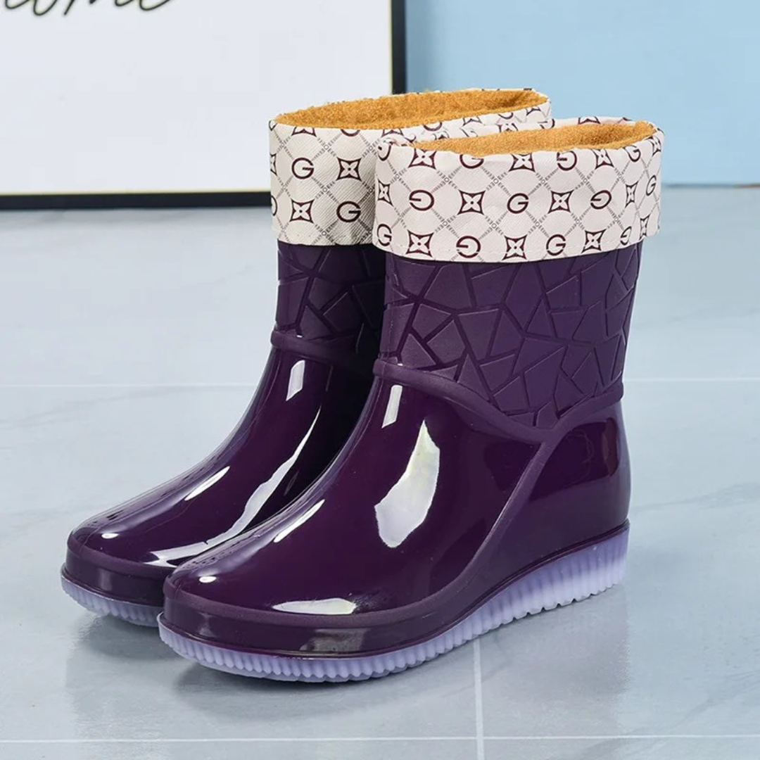 Damen Regenstiefel halbhoch wasserdicht mit Muster & Antirutschsohle – Marvella