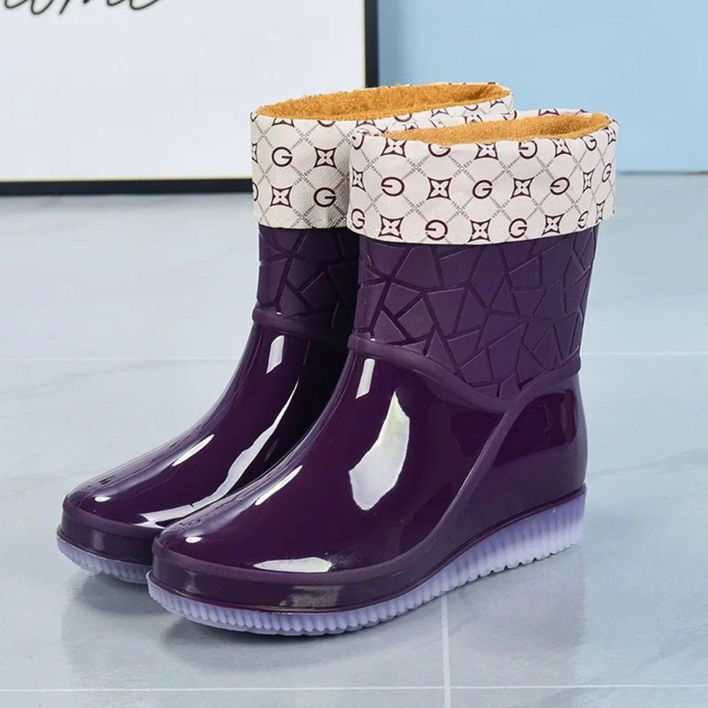 Damen Regenstiefel halbhoch wasserdicht mit Muster & Antirutschsohle – Marvella