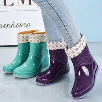 Damen Regenstiefel halbhoch wasserdicht mit Muster & Antirutschsohle – Marvella