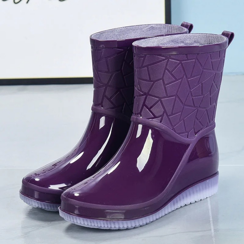 Damen Regenstiefel halbhoch wasserdicht mit Muster & Antirutschsohle – Marvella