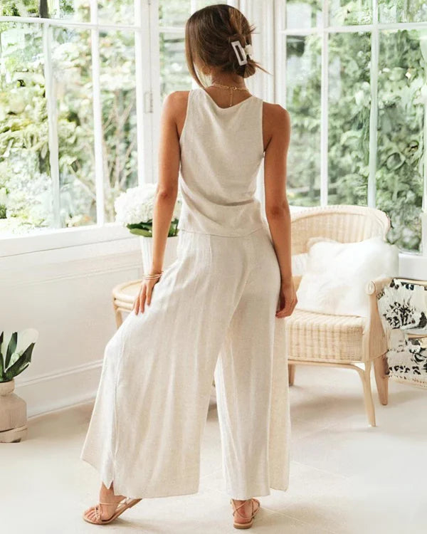 Baumwoll-Zweiteiler Damen Set mit Rundhals und Relaxhose – Tilda