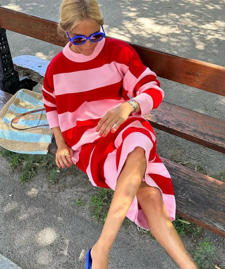 Leichtes gestreiftes Herbstkleid mit lockerer Passform – Malou