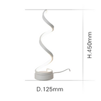 Moderne weiße LED-Tischlampe, spiralförmig, Höhe 450mm, Durchmesser 125mm.