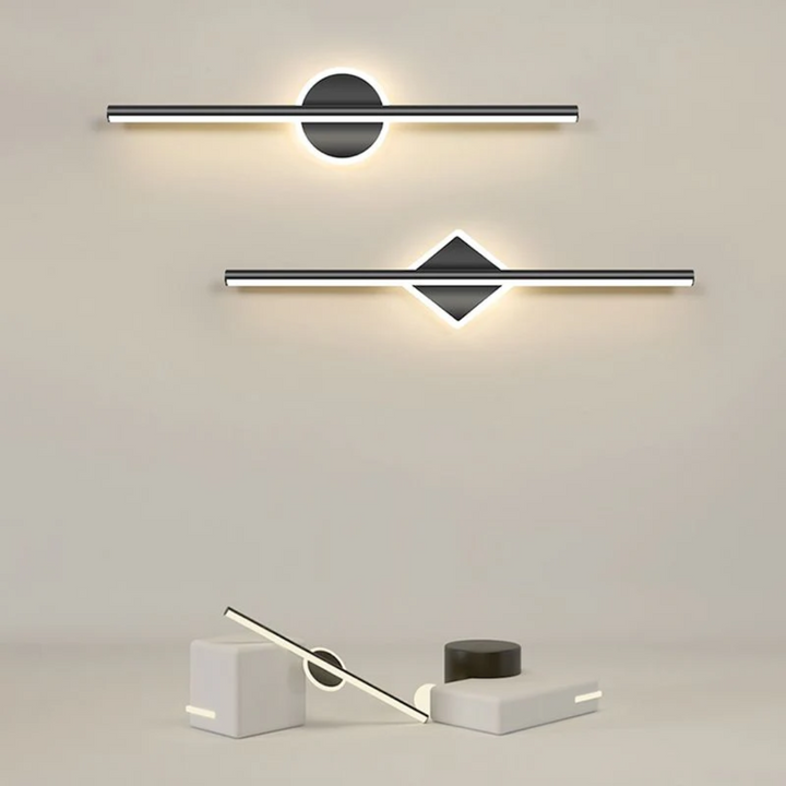 Moderne LED-Wandleuchten, geometrisches Design, schwarz-weiß, minimalistisch, Innenbeleuchtung.