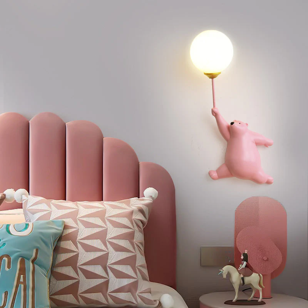 Rosa Kinderzimmerlampe Bär Design, Wandmontage, Nachtlicht, modernes Dekor, LED Beleuchtung