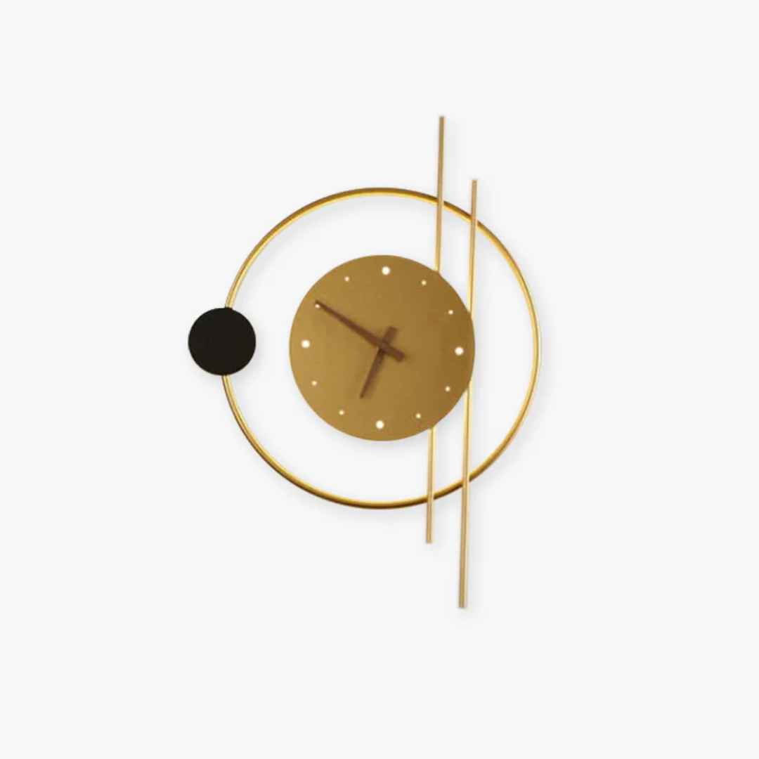 Goldene Wanduhr mit modernem Design, runde Form, minimalistischer Stil, dekorative Uhr.