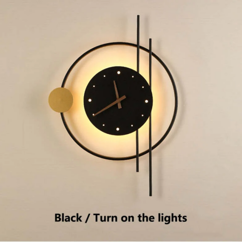 Schwarze Wanduhr mit LED-Beleuchtung, modernes Design, runde Form, dekorativ.