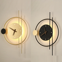 Moderne Wanduhr, geometrisches Design, gold und schwarz, LED-Beleuchtung, Wohnzimmer-Dekor.