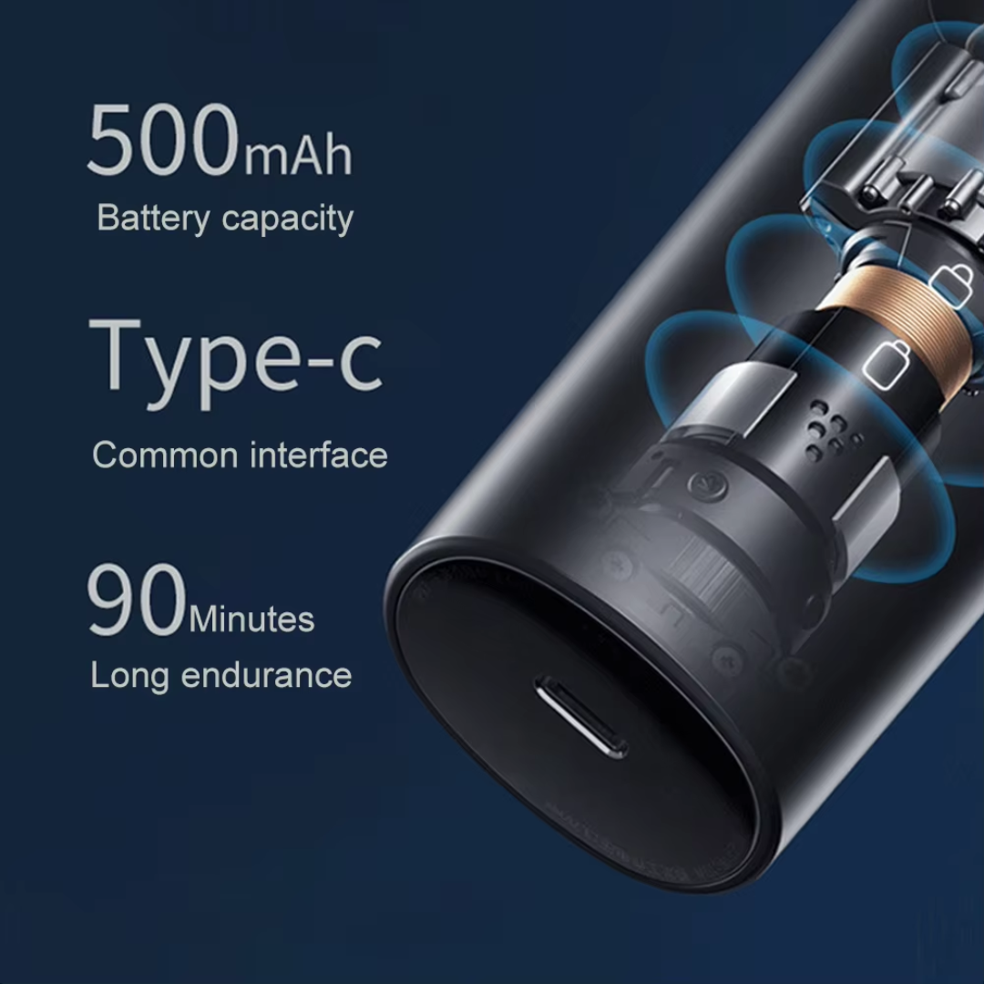 Elektrorasierer mit 500mAh Akku, Typ-C Anschluss, 90 Minuten Laufzeit, schwarz.