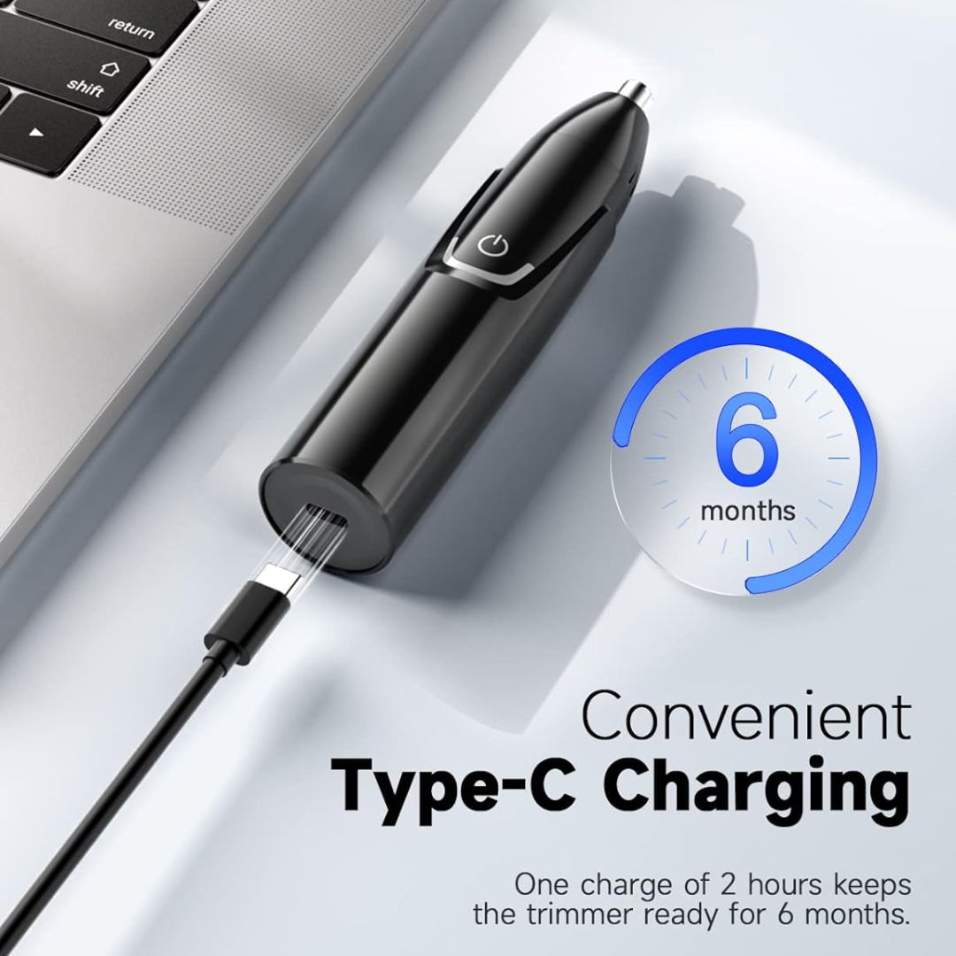 Schwarzes USB-C-Ladegerät für Rasierer, kompatibel mit Laptop, 6 Monate Akkulaufzeit.